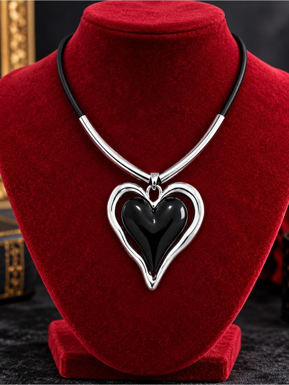 Black Heart Pendant Necklace - Women Jewelry